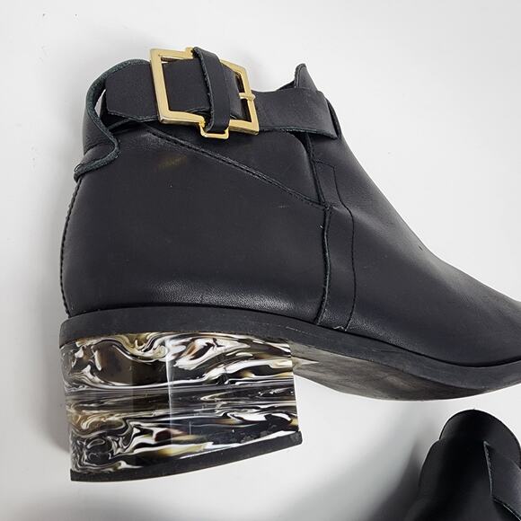 Miista Ankle Bootie Women 10 Clarissa Marbled Acrylic Heel Black Leather Buckle - Picture 9 of 13